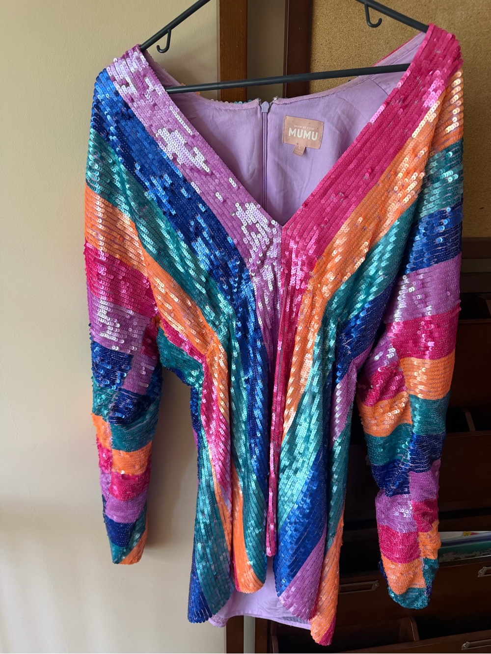 Show Me Your Mumu Kidman Mini Dress in Neon Stripe Sequins, size Large